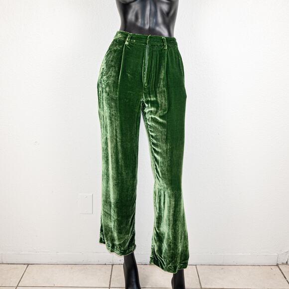 Reformation Wes Velvet Wide-Leg Pants in Green size 0 Petite - Picture 9 of 11
